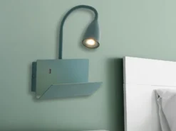 Schwanenhals Leselampe GULP Grün mit Ablage & USB-Ladefunktion, B. 23cm