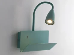 Schwanenhals Leselampe GULP Grün mit Ablage & USB-Ladefunktion, B. 23cm