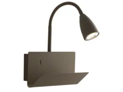Schwanenhals Leselampe GULP Braun mit Ablage & USB-Ladefunktion, B. 23cm