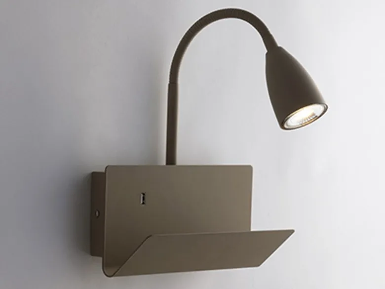 Schwanenhals Leselampe GULP Braun mit Ablage & USB-Ladefunktion, B. 23cm