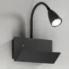 Schwanenhals Leselampe GULP Schwarz mit Ablage & USB-Ladefunktion, B. 23cm