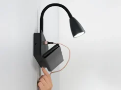 Schwanenhals Leselampe GULP Schwarz mit Ablage & USB-Ladefunktion, B. 23cm