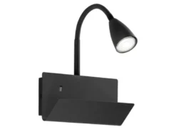 Schwanenhals Leselampe GULP Schwarz mit Ablage & USB-Ladefunktion, B. 23cm
