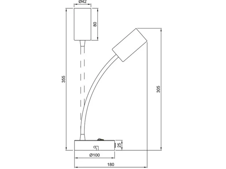 Schwanenhals Leselampe TARYN Schwarz mit Schalter, Breite 10cm