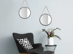 Schwarze Metallspiegel Ø40cm rund - 2er SET Wandspiegel zum Aufhängen