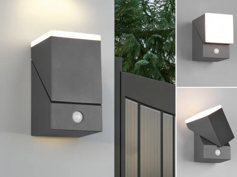 Schwenkbare LED Außenwandleuchte AVON mit Bewegungsmelder, H: 16cm