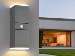 Schwenkbare LED Außenwandleuchten - 2er Set mit Bewegungsmelder, H: 28cm