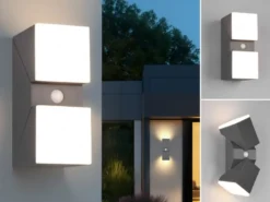Schwenkbare LED Außenwandleuchten - 2er Set mit Bewegungsmelder, H: 28cm