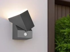 Schwenkbare LED Außenwandleuchten - 2er Set mit Bewegungsmelder, H: 16cm