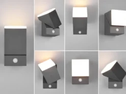 Schwenkbare LED Außenwandleuchten - 2er Set mit Bewegungsmelder, H: 16cm