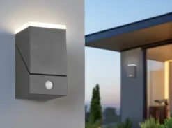 Schwenkbare LED Außenwandleuchten - 2er Set mit Bewegungsmelder, H: 16cm