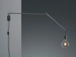 Schwenkbare LED Wandlampe - schwarze Kabelleuchte mit Schnurschalter & Stecker