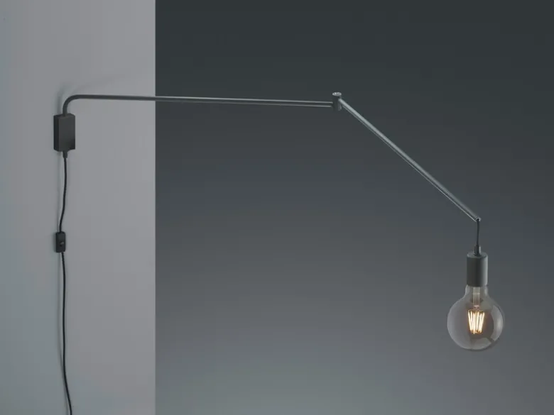 Schwenkbare LED Wandlampe - schwarze Kabelleuchte mit Schnurschalter & Stecker
