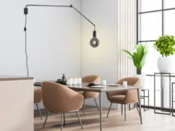 Schwenkbare LED Wandlampe - schwarze Kabelleuchte mit Schnurschalter & Stecker