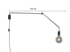 Schwenkbare LED Wandlampe - schwarze Kabelleuchte mit Schnurschalter & Stecker
