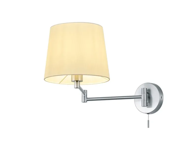 Schwenkbare LED Wandleuchte mit Stoffschirm Weiß & Gelenkarm Silber