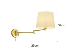 Schwenkbare LED Wandleuchte mit Stoffschirm Weiß & Gelenkarm Messing