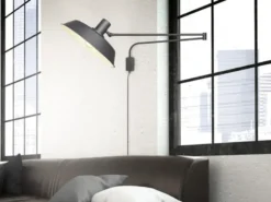 Schwenkbare Wandlampe BOLDER mit Metallschirm Schwarz, Schnurschalter & Stecker