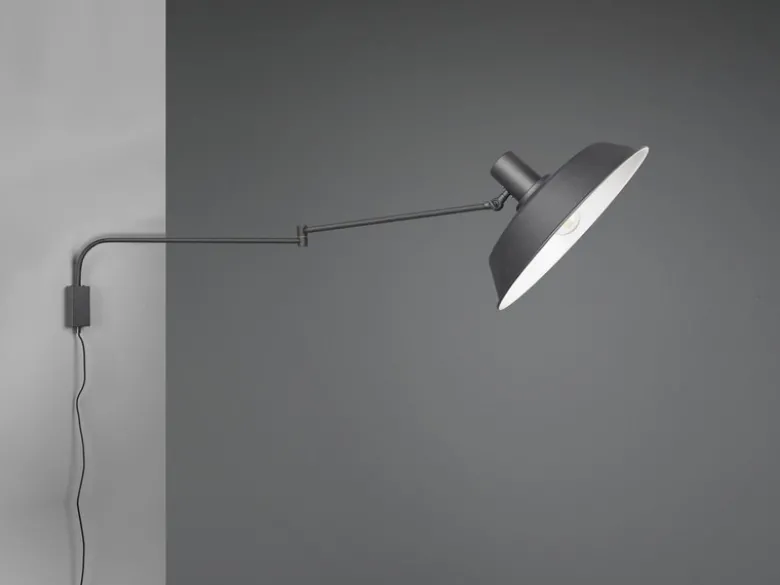 Schwenkbare Wandlampe BOLDER mit Metallschirm Schwarz, Schnurschalter & Stecker