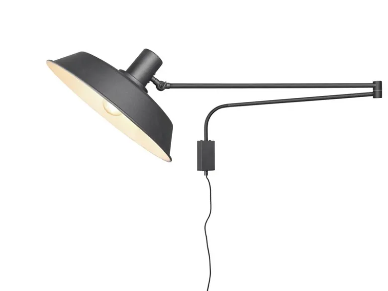 Schwenkbare Wandlampe BOLDER mit Metallschirm Schwarz, Schnurschalter & Stecker