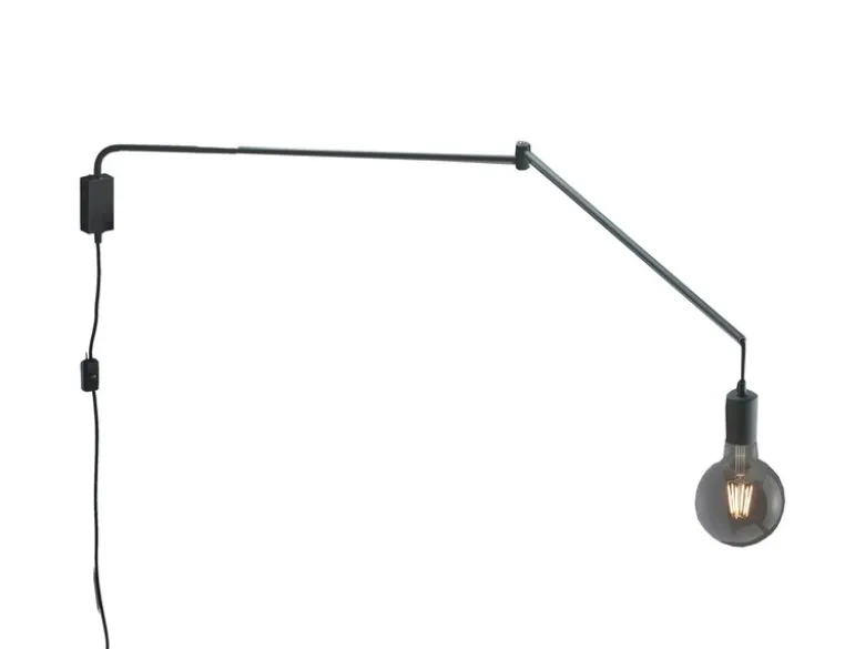Schwenkbare Wandlampe LINE - schwarze Kabelleuchte mit Schnurschalter & Stecker
