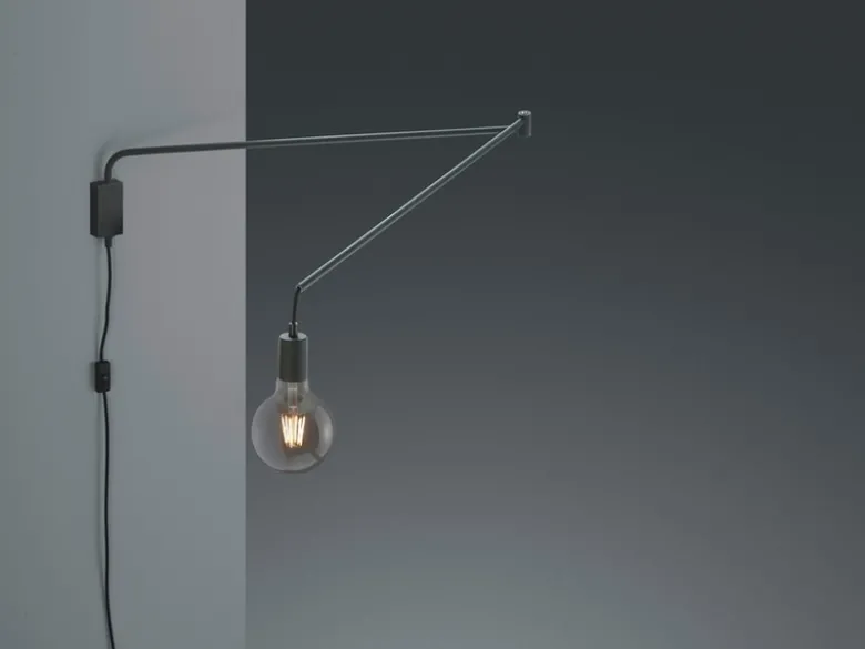 Schwenkbare Wandlampe LINE - schwarze Kabelleuchte mit Schnurschalter & Stecker