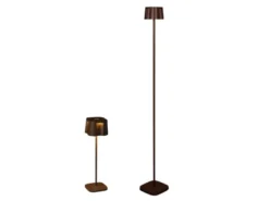SET Akku Stehlampe 120cm & Tischleuchte 36cm für Outdoor kabellos Rostoptik