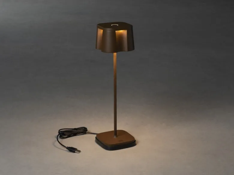 SET Akku Stehlampe 120cm & Tischleuchte 36cm für Outdoor kabellos Rostoptik