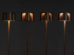 SET Akku Stehlampe 120cm & Tischleuchte 36cm für Outdoor kabellos Rostoptik