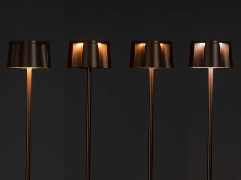SET Akku Stehlampe 120cm & Tischleuchte 36cm für Outdoor kabellos Rostoptik
