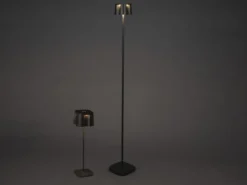SET Akku Stehlampe 120cm & Tischleuchte 36cm für Outdoor kabellos Rostoptik