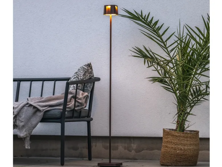 SET Akku Stehlampe 120cm & Tischleuchte 36cm für Outdoor kabellos Rostoptik