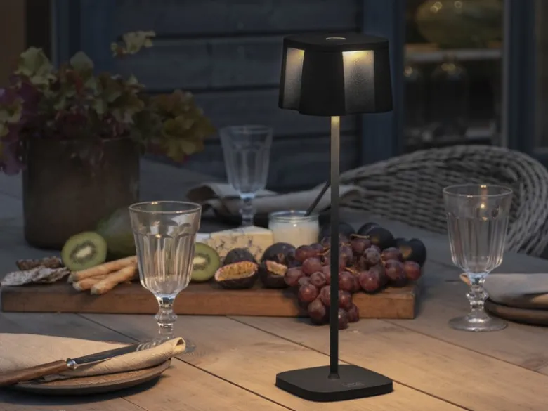 SET Akku Stehlampe 120cm & Tischleuchte 36cm für Outdoor kabellos Schwarz