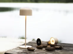 SET Akku Tischleuchten per USB aufladbar, Beige Höhe 20cm & 36cm