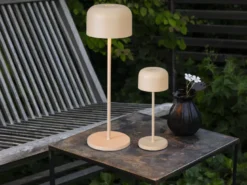 SET Akku Tischleuchten per USB aufladbar, Beige Höhe 20cm & 36cm