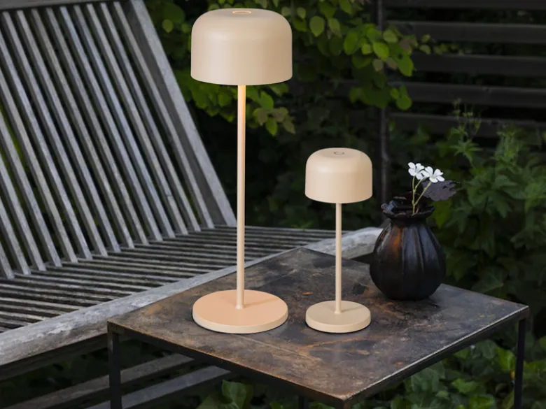 SET Akku Tischleuchten per USB aufladbar, Beige Höhe 20cm & 36cm
