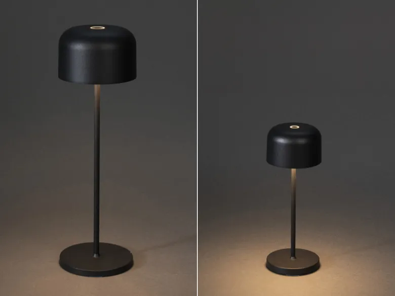 SET Akku Tischleuchten per USB aufladbar, Schwarz Höhe 20cm & 36cm