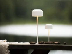 SET Akku Tischleuchten per USB aufladbar, Weiß Höhe 20cm & 36cm