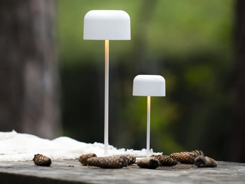 SET Akku Tischleuchten per USB aufladbar, Weiß Höhe 20cm & 36cm