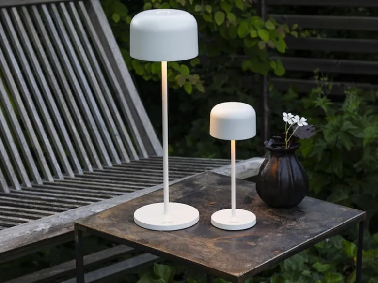 SET Akku Tischleuchten per USB aufladbar, Weiß Höhe 20cm & 36cm
