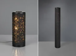 SET ausgefallene Stehlampe & Tischlampe Stoff Schwarz Gold mit Starlight Effekt