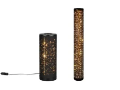 SET ausgefallene Stehlampe & Tischlampe Stoff Schwarz Gold mit Starlight Effekt