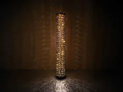 SET ausgefallene Stehlampe & Tischlampe Stoff Schwarz Gold mit Starlight Effekt