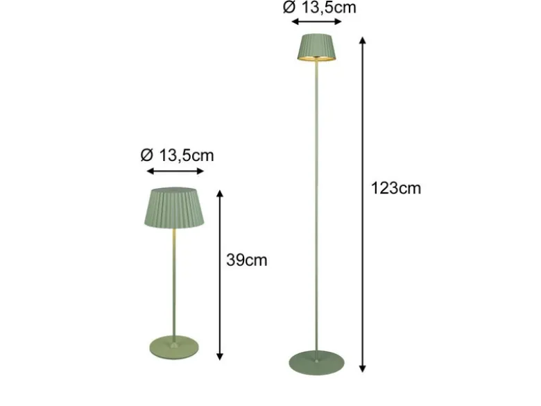 SET: Kleine Akku Stehlampe 123cm & Tischlampe 39cm für Outdoor kabellos Grün