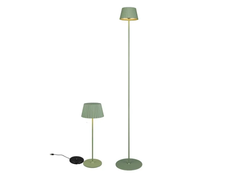 SET: Kleine Akku Stehlampe 123cm & Tischlampe 39cm für Outdoor kabellos Grün