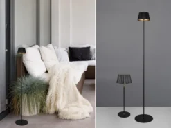 SET: Kleine Akku Stehlampe 123cm & Tischlampe 39cm für Outdoor kabellos Schwarz
