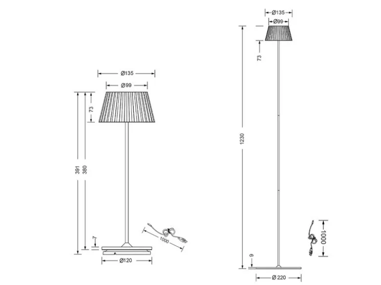 SET: Kleine Akku Stehlampe 123cm & Tischlampe 39cm für Outdoor kabellos Schwarz