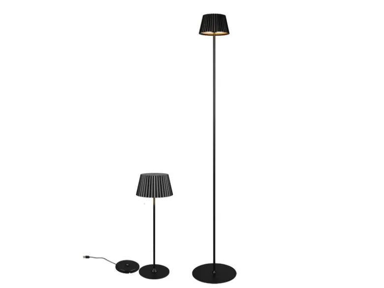 SET: Kleine Akku Stehlampe 123cm & Tischlampe 39cm für Outdoor kabellos Schwarz