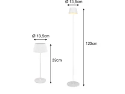 SET: Kleine Akku Stehlampe 123cm & Tischlampe 39cm für Outdoor kabellos Weiß