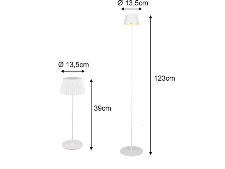 SET: Kleine Akku Stehlampe 123cm & Tischlampe 39cm für Outdoor kabellos Weiß